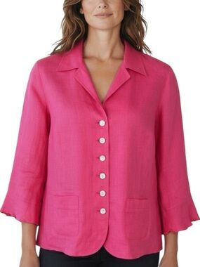 TALBOTS Irish Linen Button-Up Blazer in Hot Pink Size 14 — GORGEOUS!!!